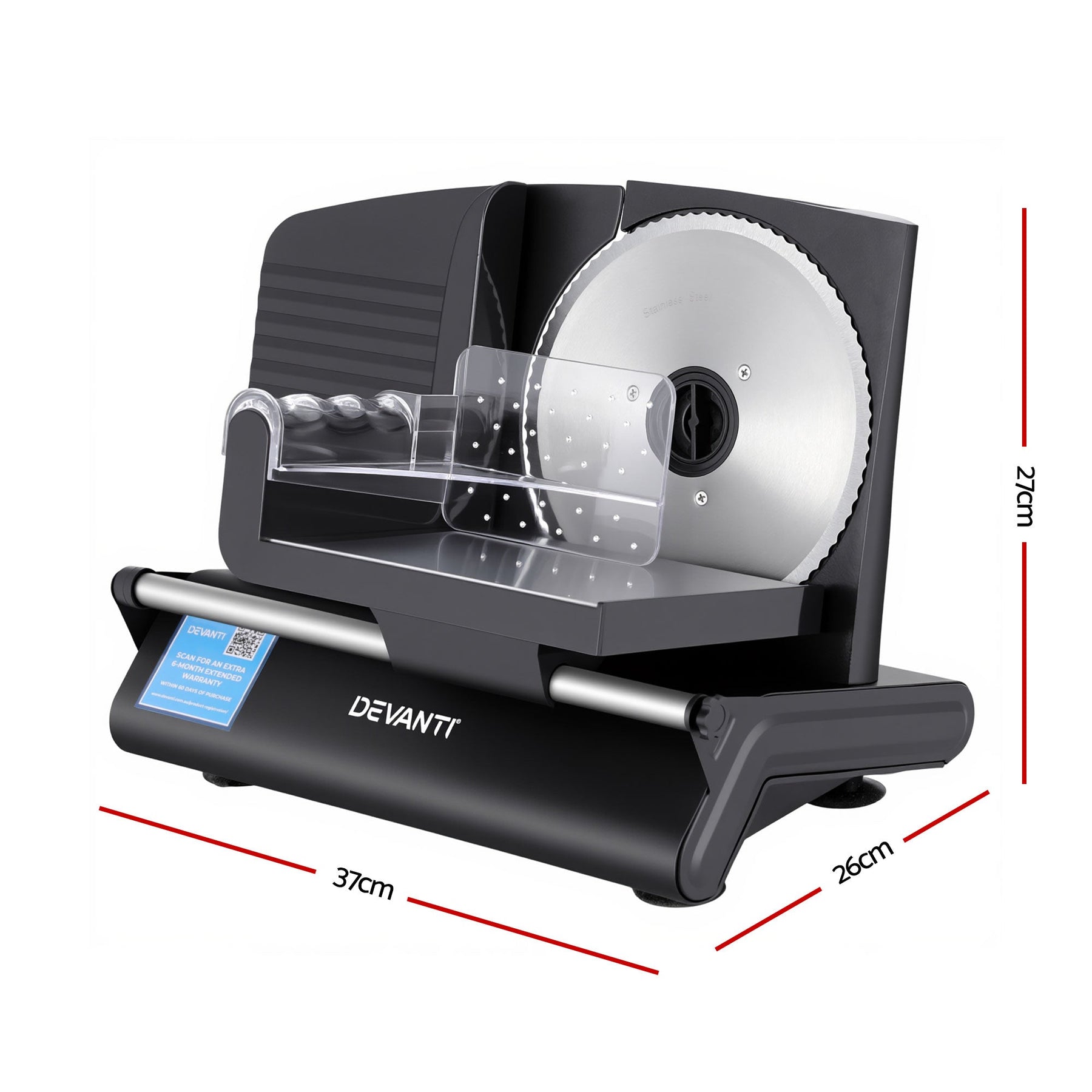 Devanti Meat Slicer Bread Vegetable, 200W Power 0-15mm Adjustable Easy Clean Stable Stainless Steel Blade Food Slicer for Kitchen Commercial, Black - SportZone.co.nz