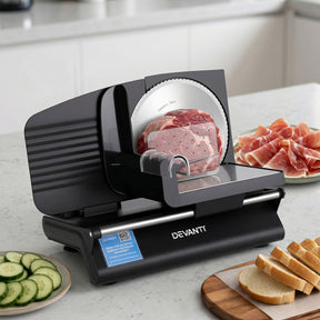 Devanti Meat Slicer Bread Vegetable, 200W Power 0-15mm Adjustable Easy Clean Stable Stainless Steel Blade Food Slicer for Kitchen Commercial, Black - SportZone.co.nz