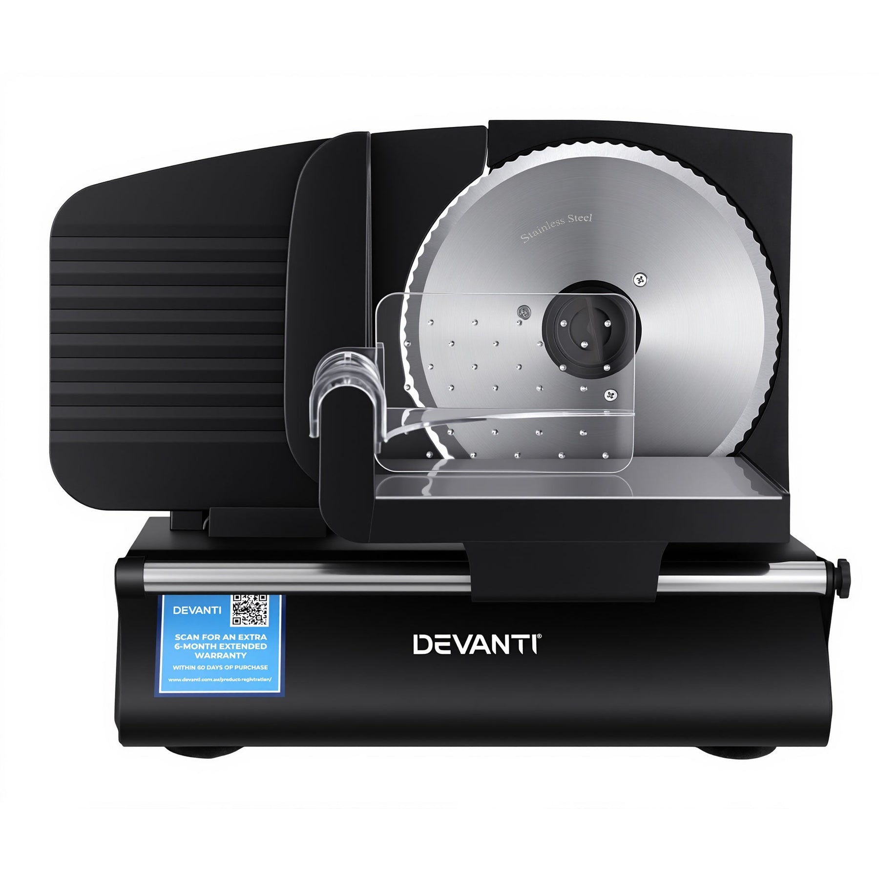 Devanti Meat Slicer Bread Vegetable, 200W Power 0-15mm Adjustable Easy Clean Stable Stainless Steel Blade Food Slicer for Kitchen Commercial, Black - SportZone.co.nz