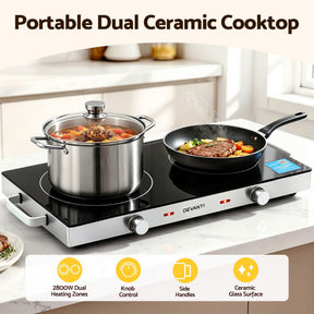 Devanti Portable Ceramic Cooktop Dual Burner Electric Hot Plate 2800W Black - SportZone.co.nz