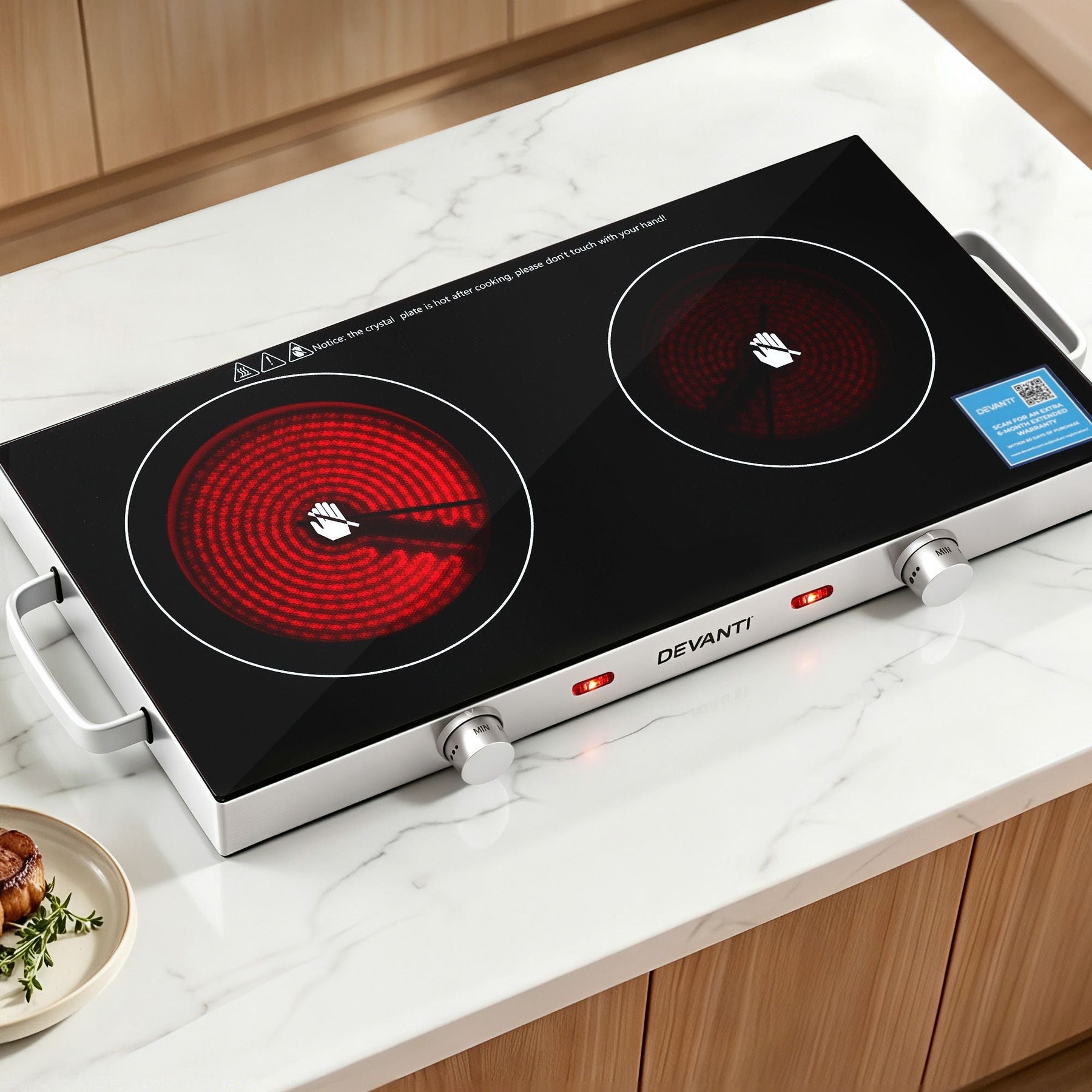Devanti Portable Ceramic Cooktop Dual Burner Electric Hot Plate 2800W Black - SportZone.co.nz