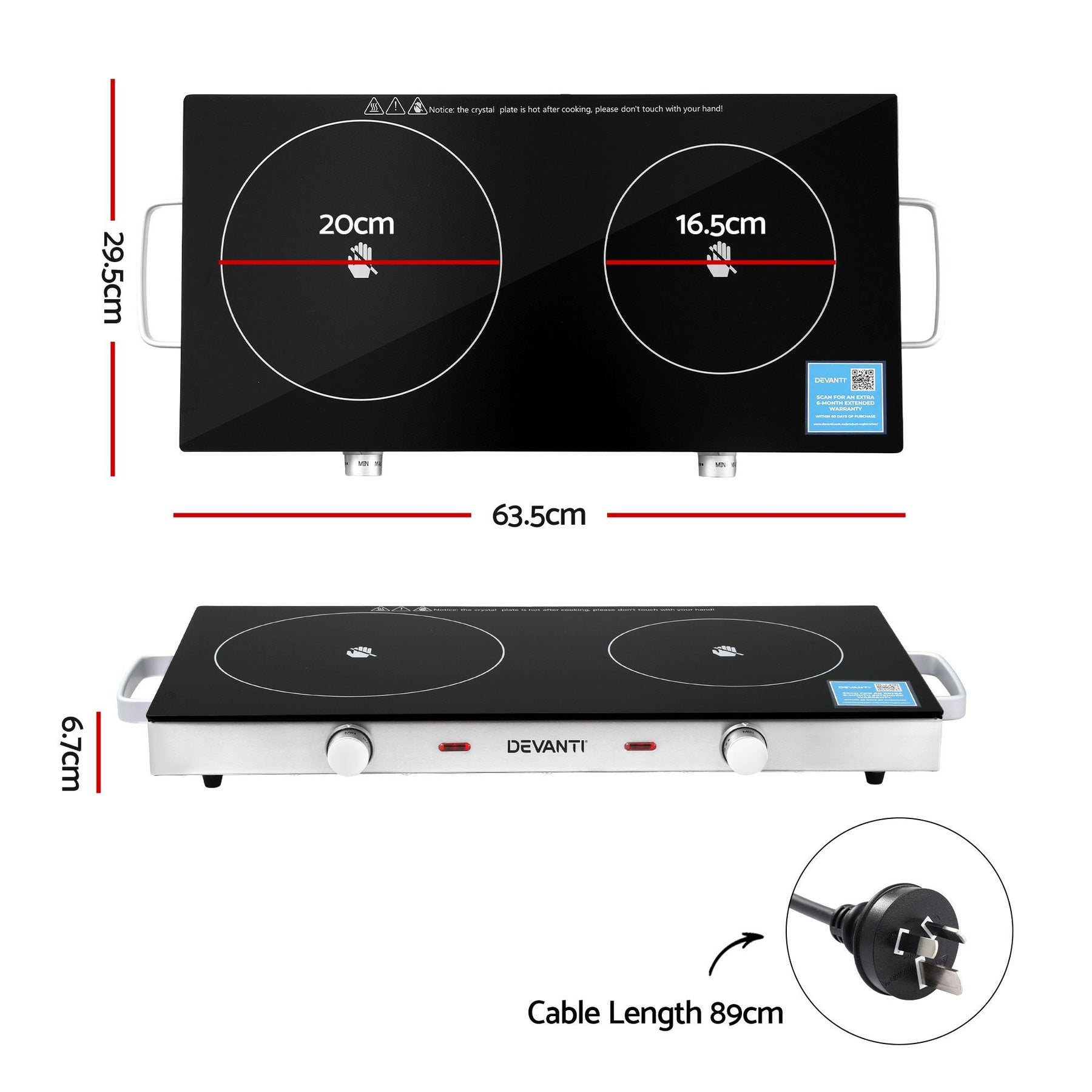 Devanti Portable Ceramic Cooktop Dual Burner Electric Hot Plate 2800W Black - SportZone.co.nz
