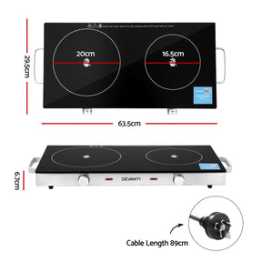 Devanti Portable Ceramic Cooktop Dual Burner Electric Hot Plate 2800W Black - SportZone.co.nz