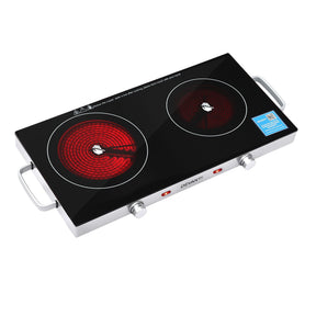 Devanti Portable Ceramic Cooktop Dual Burner Electric Hot Plate 2800W Black - SportZone.co.nz