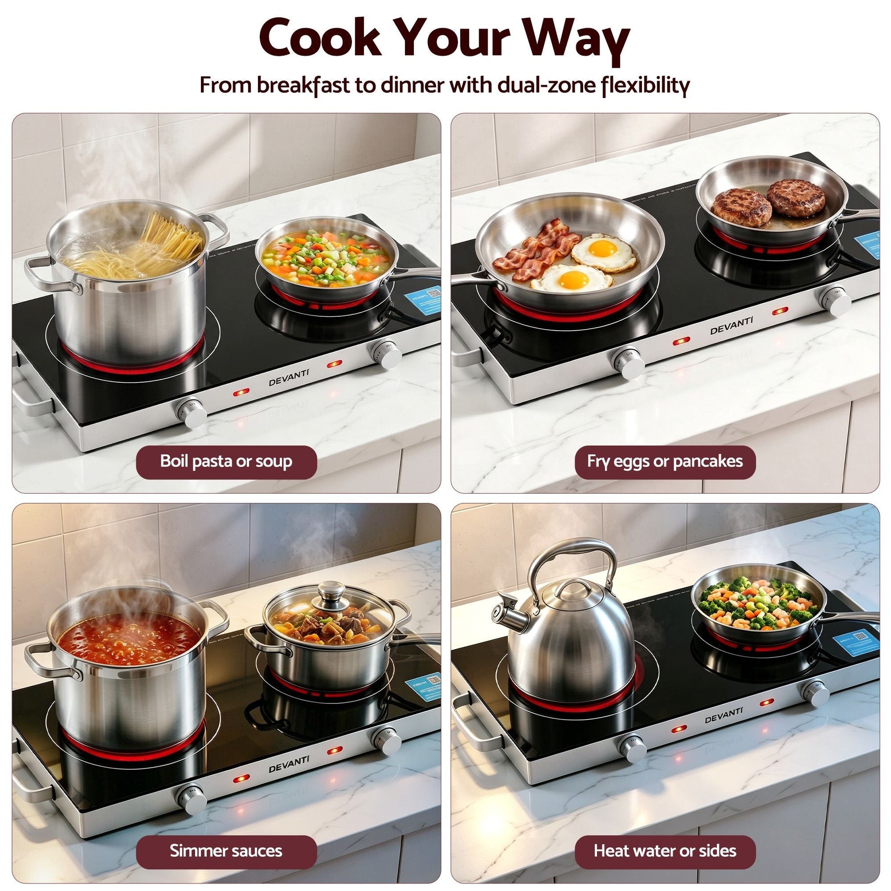 Devanti Portable Ceramic Cooktop Dual Burner Electric Hot Plate 2800W Black - SportZone.co.nz