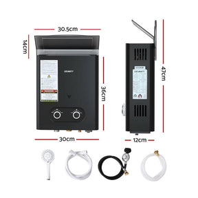 Devanti Portable Gas Water Heater LPG Powered System - Black - SportZone.co.nz