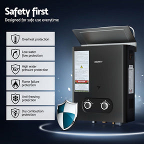 Devanti Portable Gas Water Heater LPG Powered System- Black - SportZone.co.nz