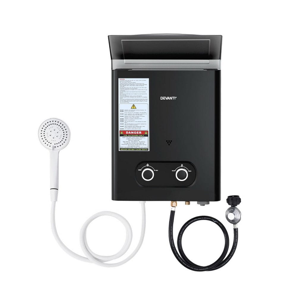 Devanti Portable Gas Water Heater LPG Powered System - Black - SportZone.co.nz
