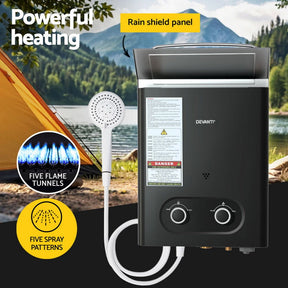 Devanti Portable Gas Water Heater LPG Powered System- Black - SportZone.co.nz