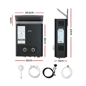 Devanti Portable Gas Water Heater LPG Powered System- Black - SportZone.co.nz