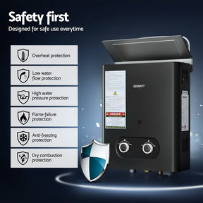 Devanti Portable Gas Water Heater LPG-powered System Black With Pump - SportZone.co.nz
