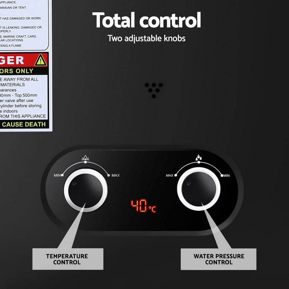 Devanti Portable Gas Water Heater LPG-powered System Black With Pump - SportZone.co.nz