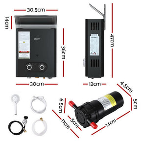 Devanti Portable Gas Water Heater LPG-powered System Black With Pump - SportZone.co.nz