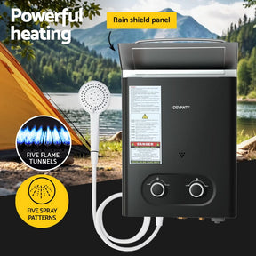 Devanti Portable Gas Water Heater LPG - powered System Black With Pump - SportZone.co.nz