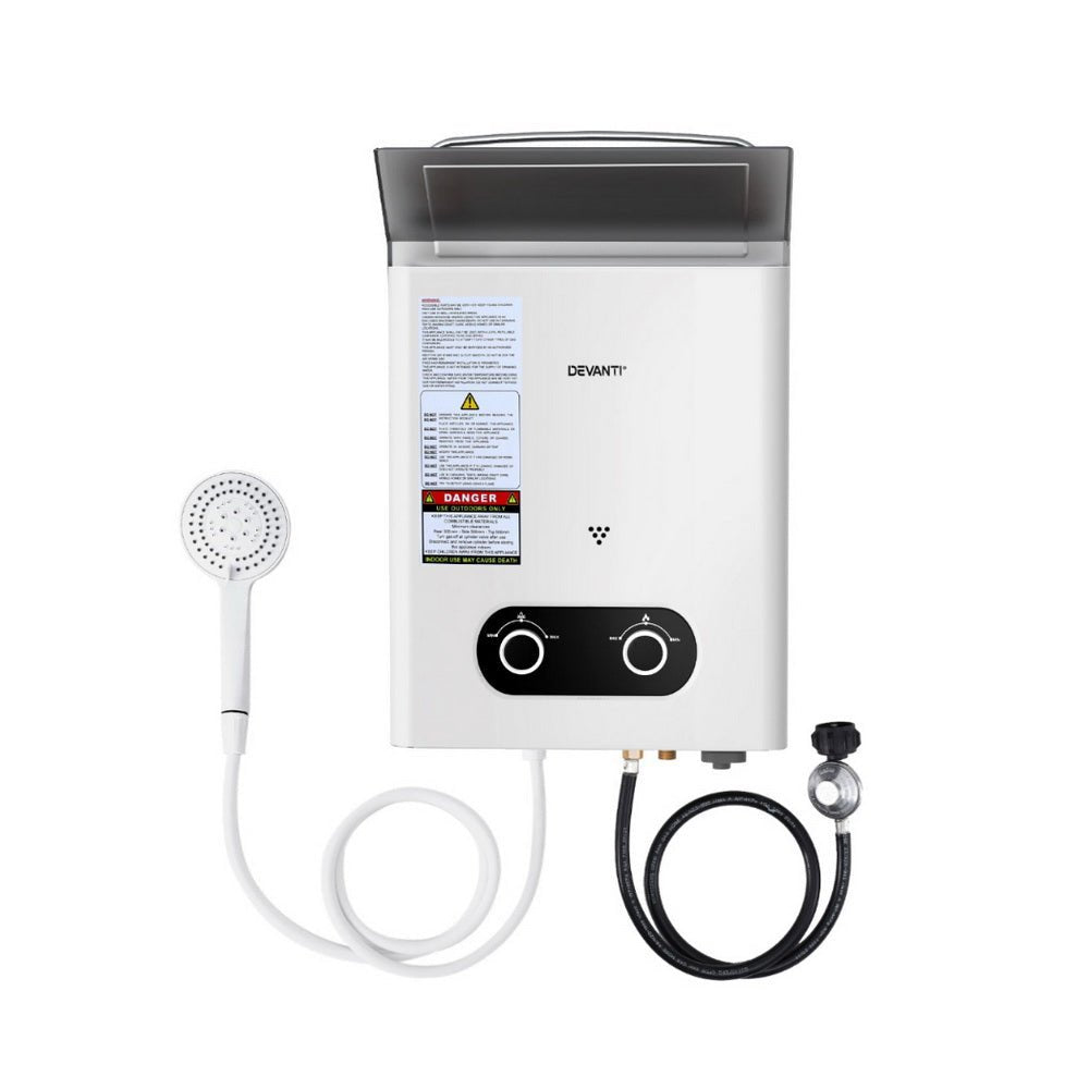 Devanti Portable Gas Water Heater LPG Powered System- White - SportZone.co.nz