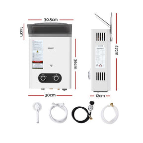 Devanti Portable Gas Water Heater LPG Powered System- White - SportZone.co.nz