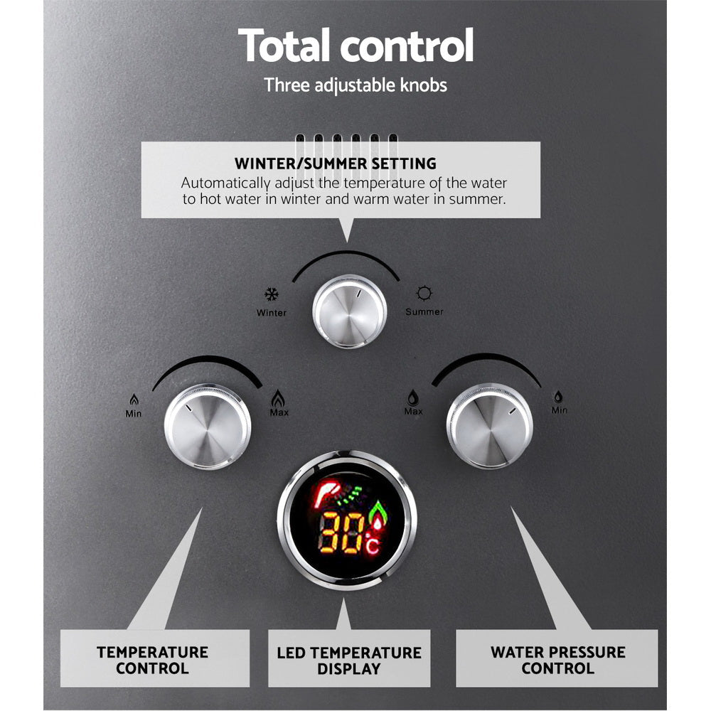 Devanti Portable Gas Water Heater LPG System Grey - SportZone.co.nz