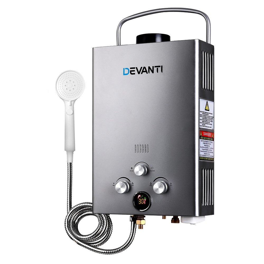 Devanti Portable Gas Water Heater LPG System Grey - SportZone.co.nz