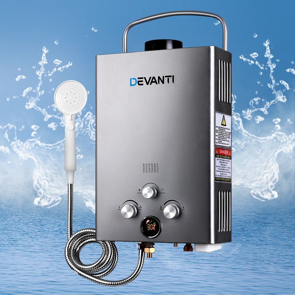 Devanti Portable Gas Water Heater LPG System Grey - SportZone.co.nz