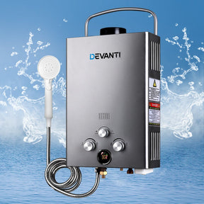 Devanti Portable Gas Water Heater LPG System Grey - SportZone.co.nz