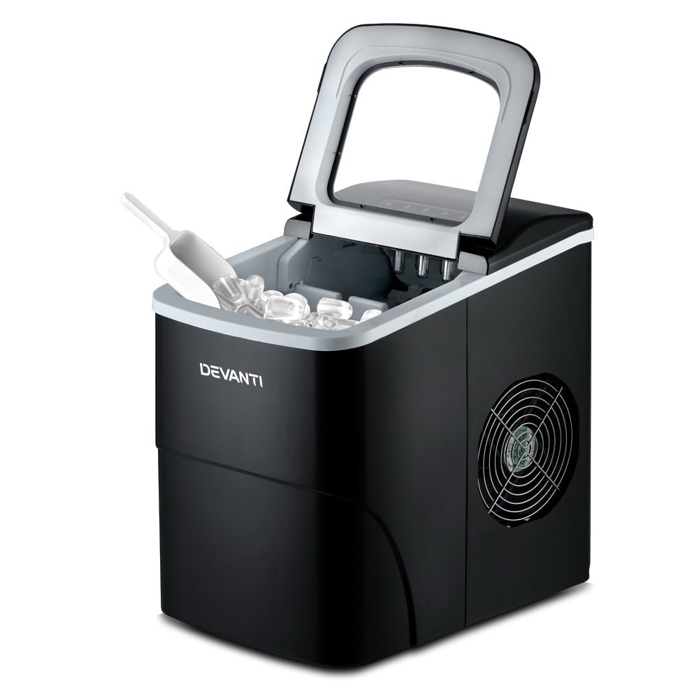 DEVANTi Portable Ice Cube Maker Machine 2L Home Bar Benchtop Easy Quick Black - SportZone.co.nz