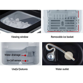 DEVANTi Portable Ice Cube Maker Machine 2L Home Bar Benchtop Easy Quick Black - SportZone.co.nz
