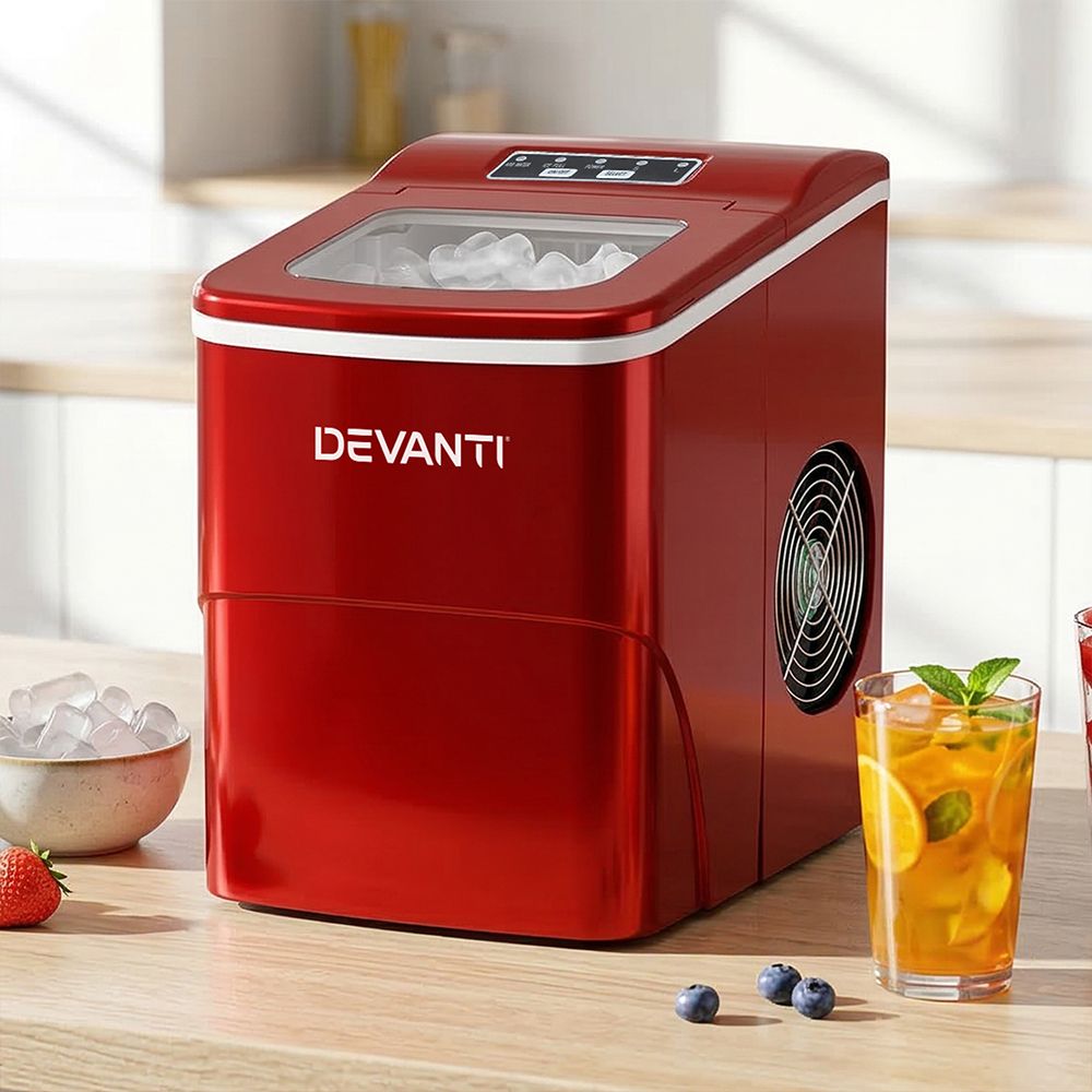 DEVANTi Portable Ice Cube Maker Machine 2L Home Bar Benchtop Easy Quick Red - SportZone.co.nz