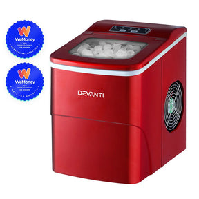 DEVANTi Portable Ice Cube Maker Machine 2L Home Bar Benchtop Easy Quick Red - SportZone.co.nz