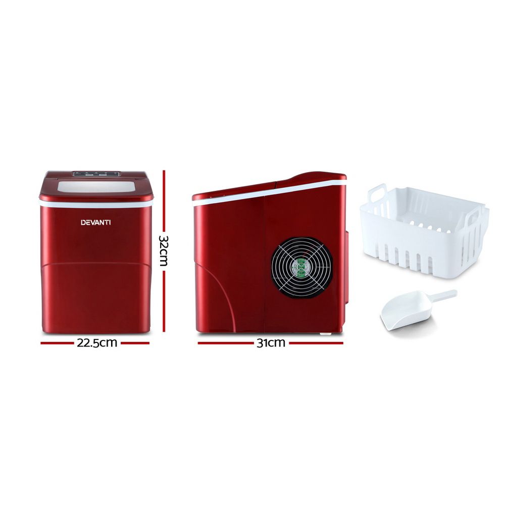 DEVANTi Portable Ice Cube Maker Machine 2L Home Bar Benchtop Easy Quick Red - SportZone.co.nz