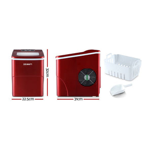 DEVANTi Portable Ice Cube Maker Machine 2L Home Bar Benchtop Easy Quick Red - SportZone.co.nz