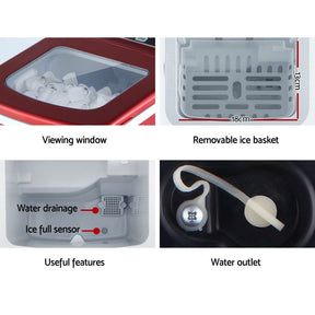 DEVANTi Portable Ice Cube Maker Machine 2L Home Bar Benchtop Easy Quick Red - SportZone.co.nz