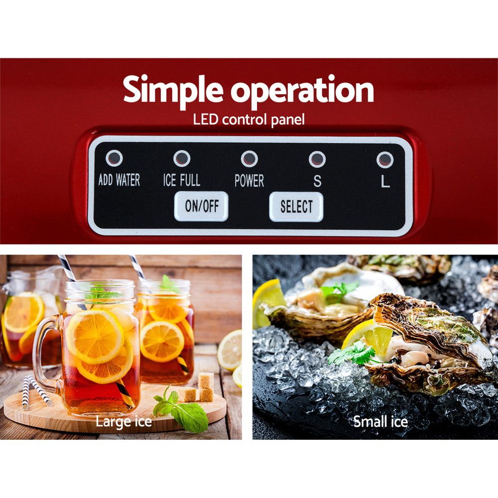 DEVANTi Portable Ice Cube Maker Machine 2L Home Bar Benchtop Easy Quick Red - SportZone.co.nz