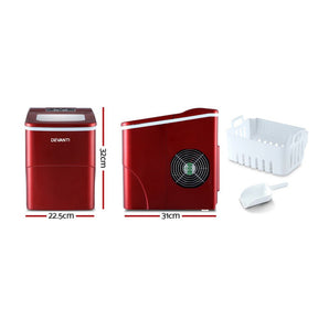 DEVANTi Portable Ice Cube Maker Machine 2L Home Bar Benchtop Easy Quick Red - SportZone.co.nz