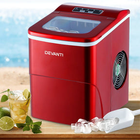 DEVANTi Portable Ice Cube Maker Machine 2L Home Bar Benchtop Easy Quick Red - SportZone.co.nz