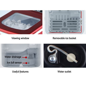 DEVANTi Portable Ice Cube Maker Machine 2L Home Bar Benchtop Easy Quick Red - SportZone.co.nz