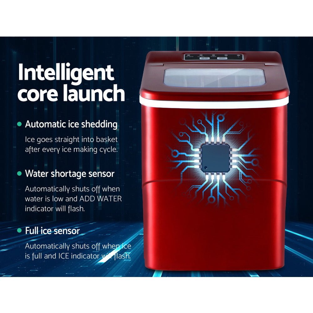 DEVANTi Portable Ice Cube Maker Machine 2L Home Bar Benchtop Easy Quick Red - SportZone.co.nz