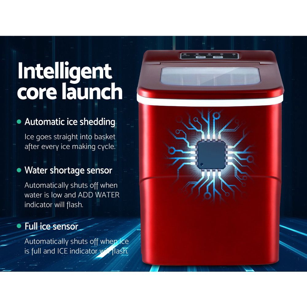DEVANTi Portable Ice Cube Maker Machine 2L Home Bar Benchtop Easy Quick Red - SportZone.co.nz