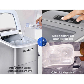 Devanti Portable Ice Cube Maker - Silver - SportZone.co.nz