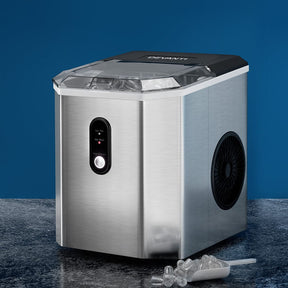 Devanti Portable Ice Maker Machine Ice Cube 12kg Bar Countertop Stainless Steel - SportZone.co.nz