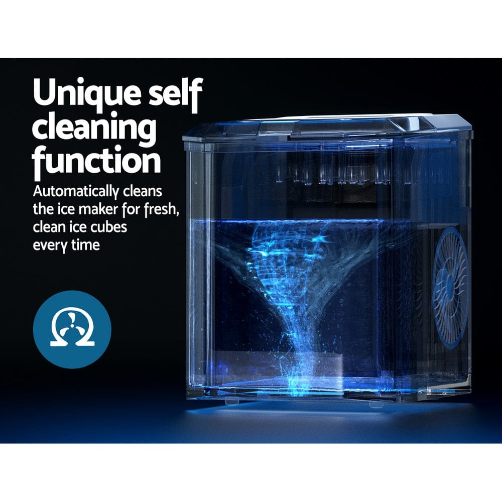 Devanti Portable Ice Maker Machine Ice Cube 12kg Bar Countertop Stainless Steel - SportZone.co.nz