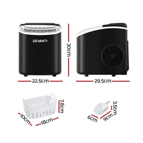 Devanti Portable Ice Maker Machine Ice Cube Tray 12kg Bar Countertop Black - SportZone.co.nz