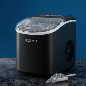 Devanti Portable Ice Maker Machine Ice Cube Tray 12kg Bar Countertop Black - SportZone.co.nz