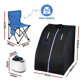 Devanti Portable Steam Sauna Tent 1000W 2L Steamer Pot Personal Home SPA Timer - SportZone.co.nz