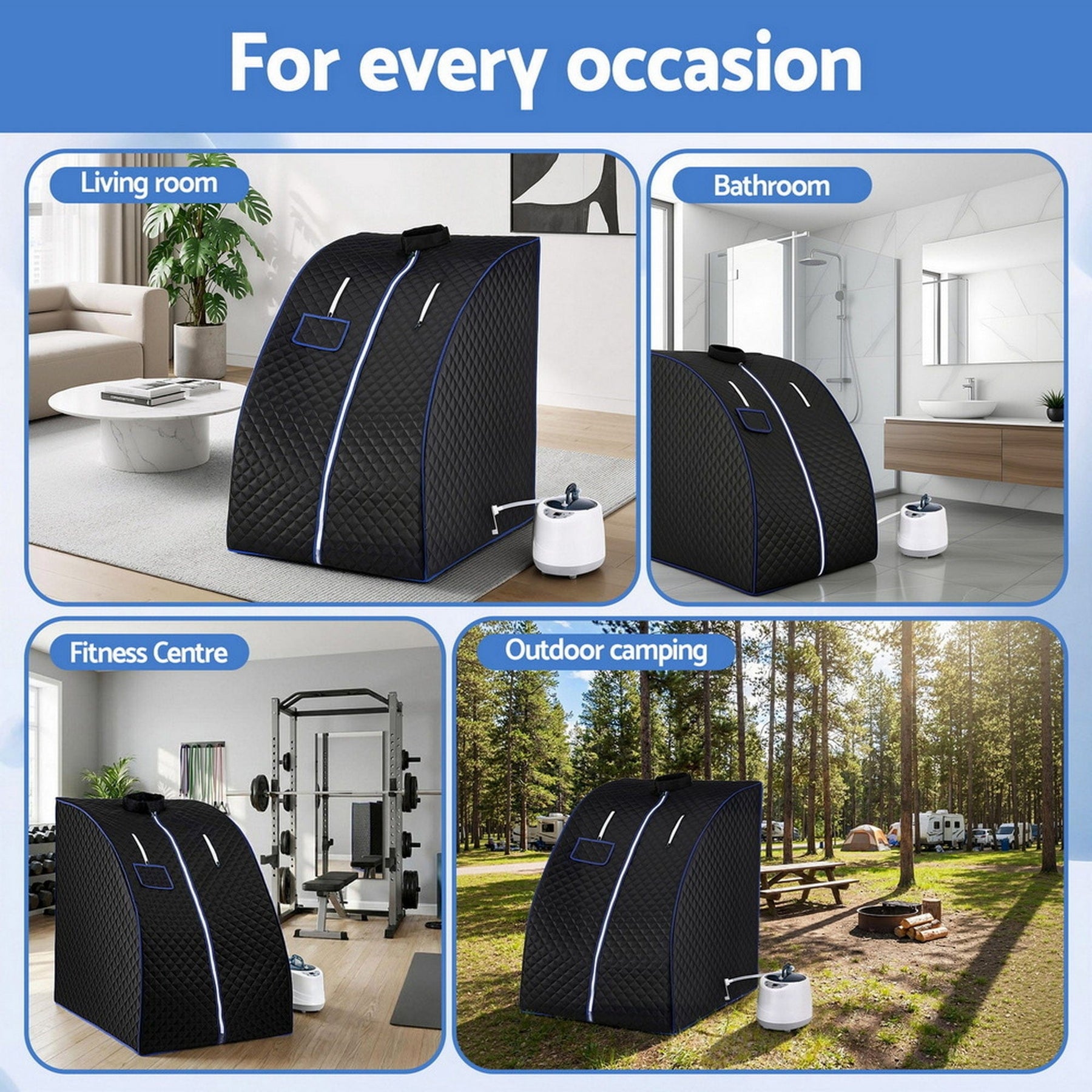 Devanti Portable Steam Sauna Tent 1000W 2L Steamer Pot Personal Home SPA Timer - SportZone.co.nz