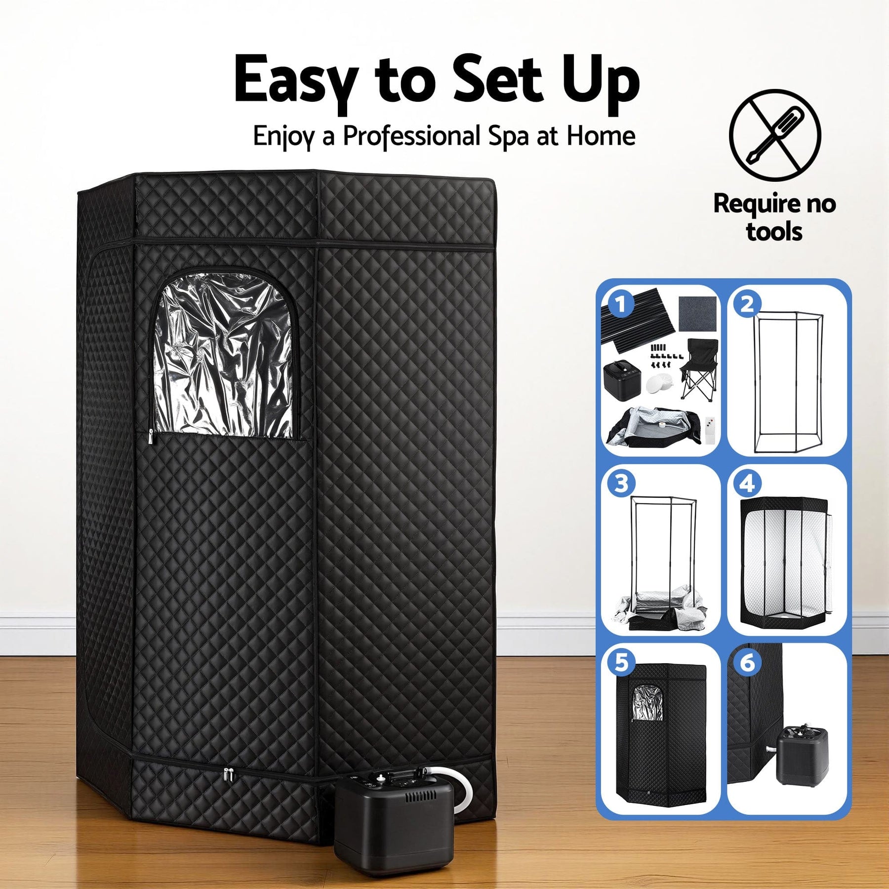 Devanti Portable Steam Sauna Tent 1000W 3L Steamer Pot Full Body Home SPA Timer - SportZone.co.nz