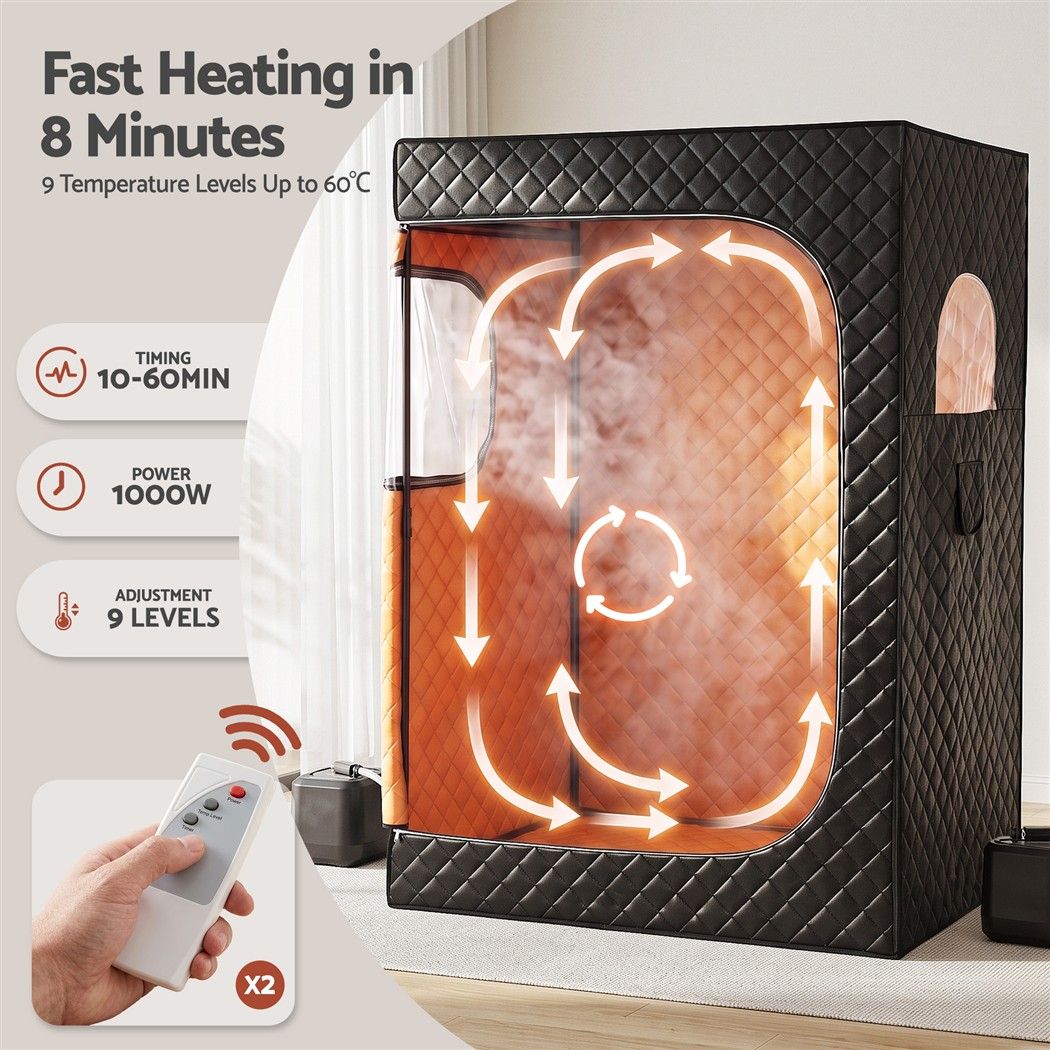 Devanti Portable Steam Sauna Tent 2 Person 1000W 3L Steamer Home SPA 60Min Timer - SportZone.co.nz