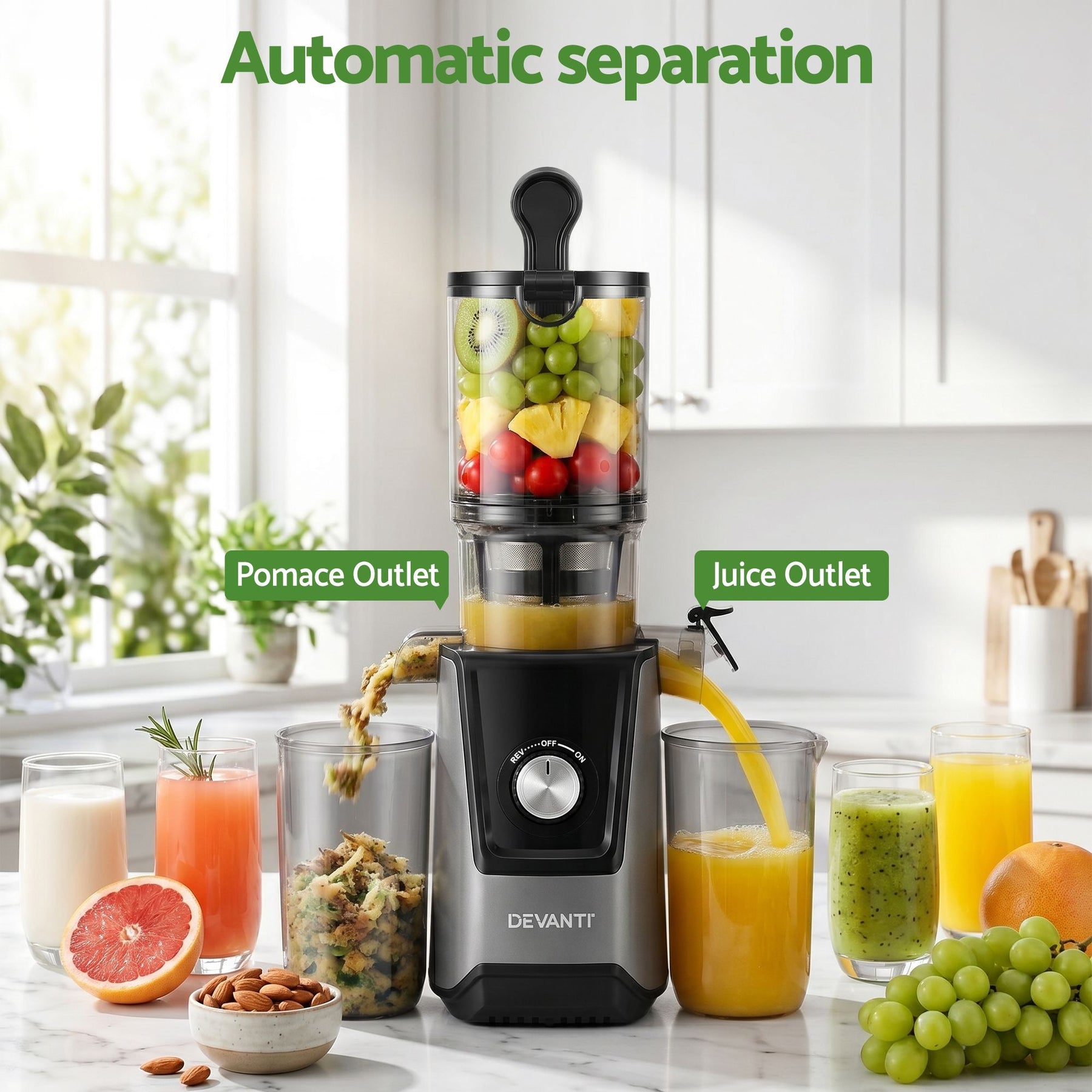 DEVANTI Slow Juicer Cold Press 200W for Fruit Vegetable Juice - SportZone.co.nz