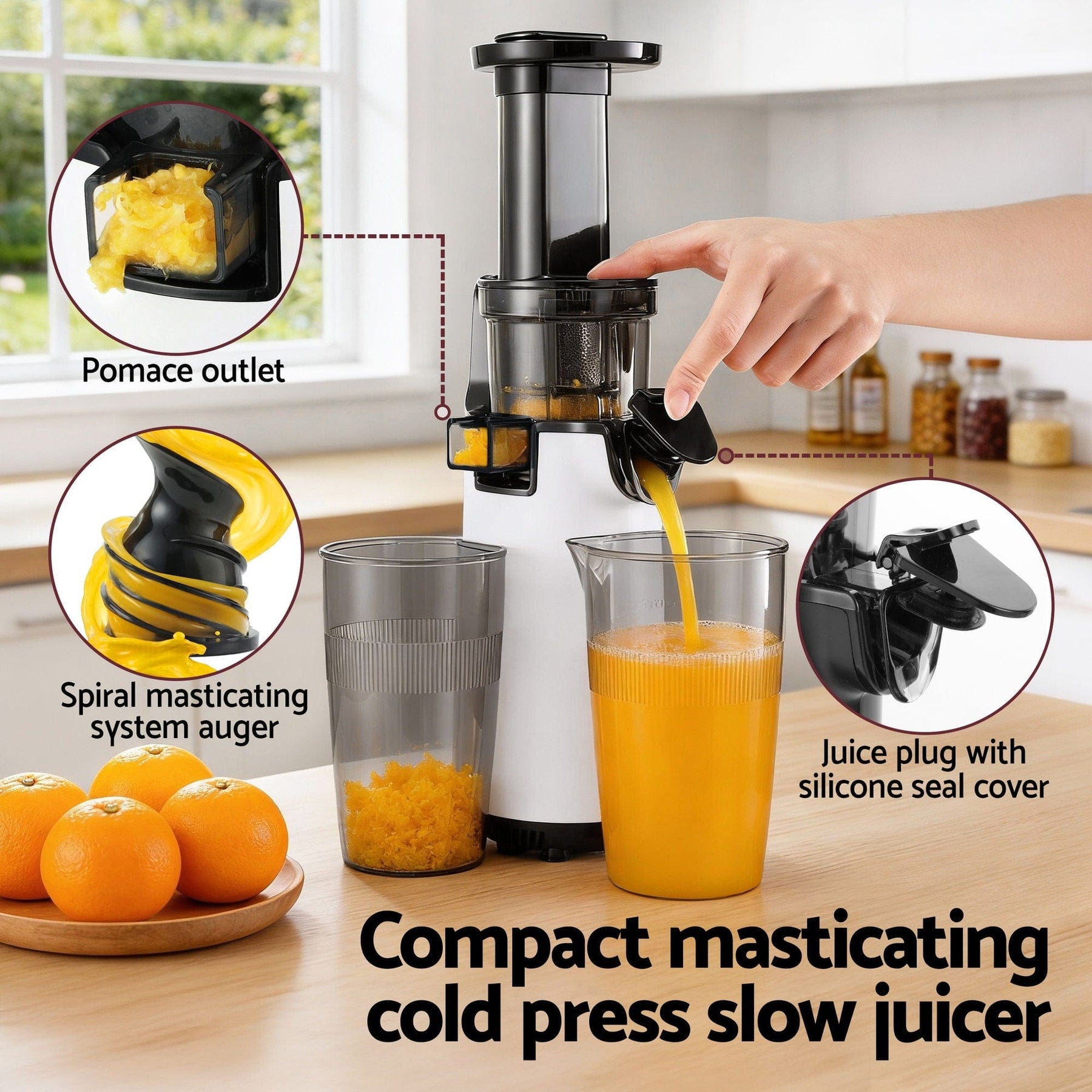 Devanti Slow Juicer Cold Press Fruit Juice Extractor 130W White - SportZone.co.nz