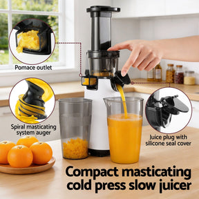 Devanti Slow Juicer Cold Press Fruit Juice Extractor 130W White - SportZone.co.nz