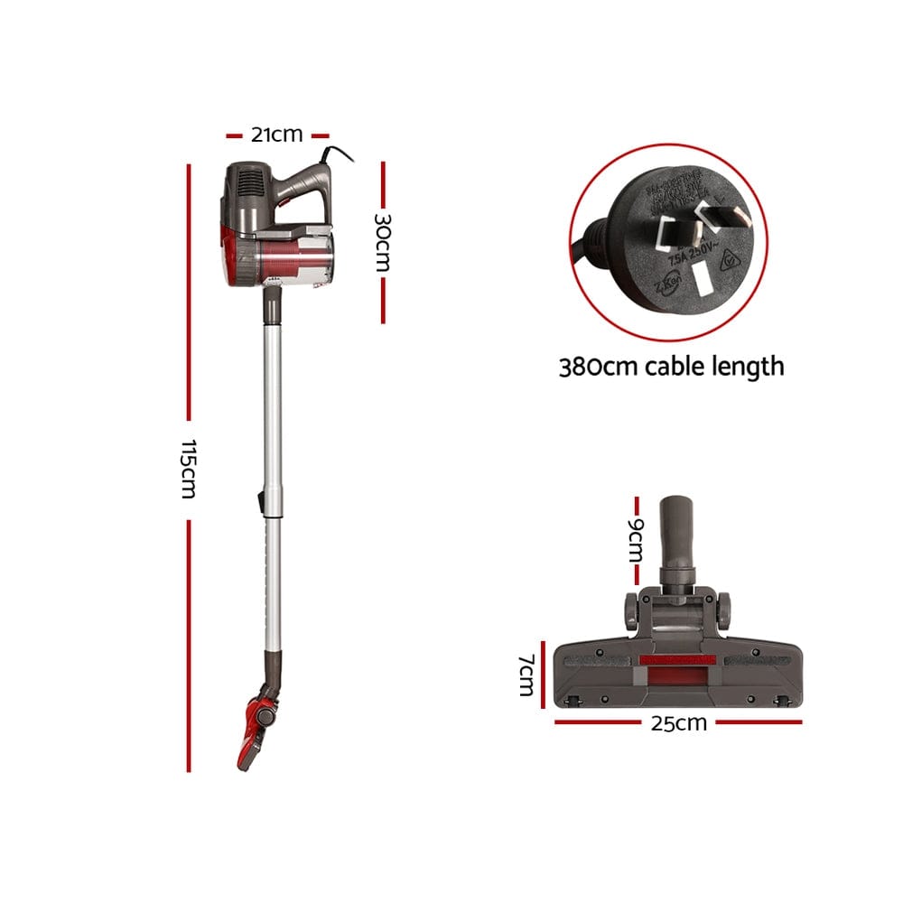 Devanti Stick Vacuum Cleaner Bagless Corded 500W Red - SportZone.co.nz
